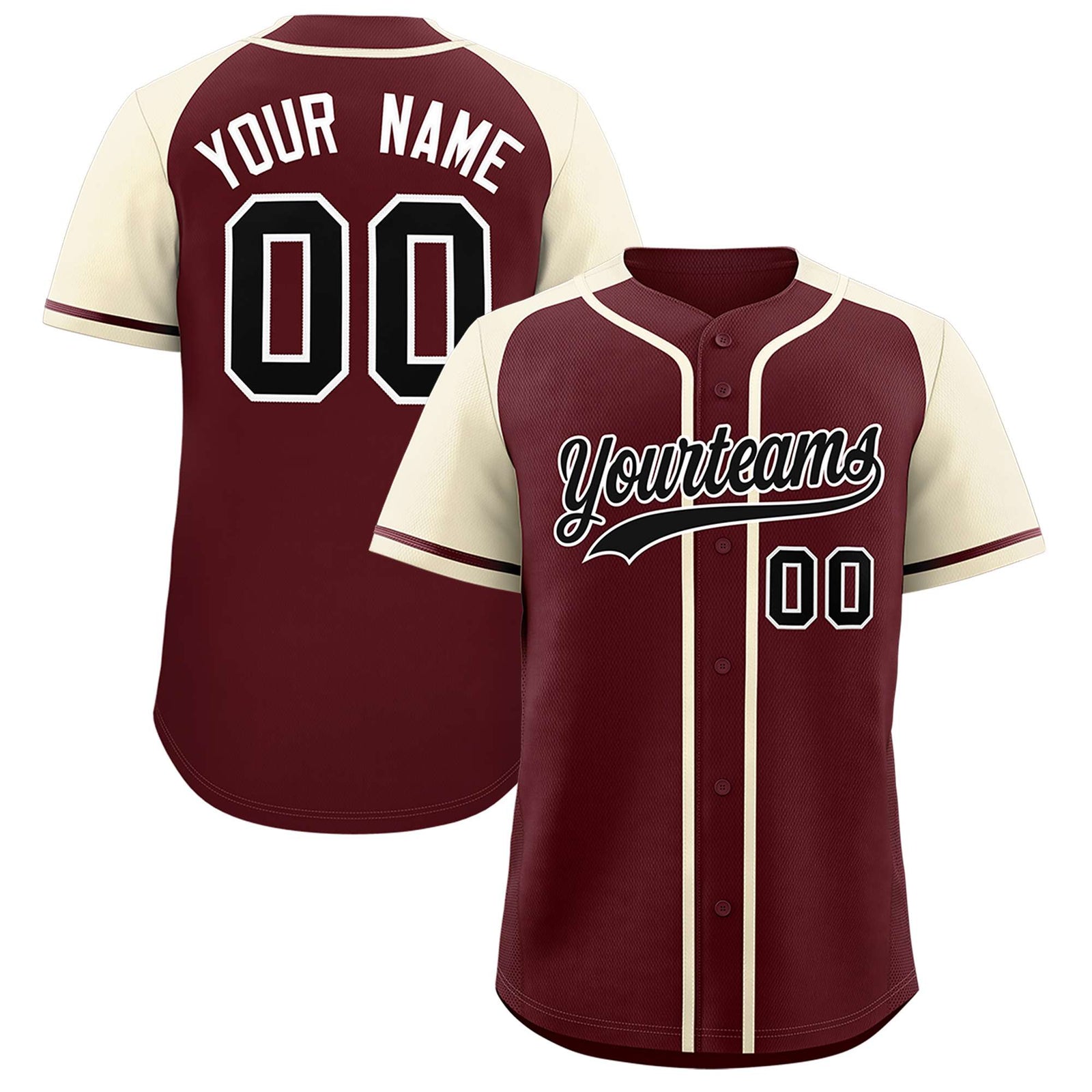Custom Burgundy Cream Raglan Sleeves Authentic Baseball Jersey