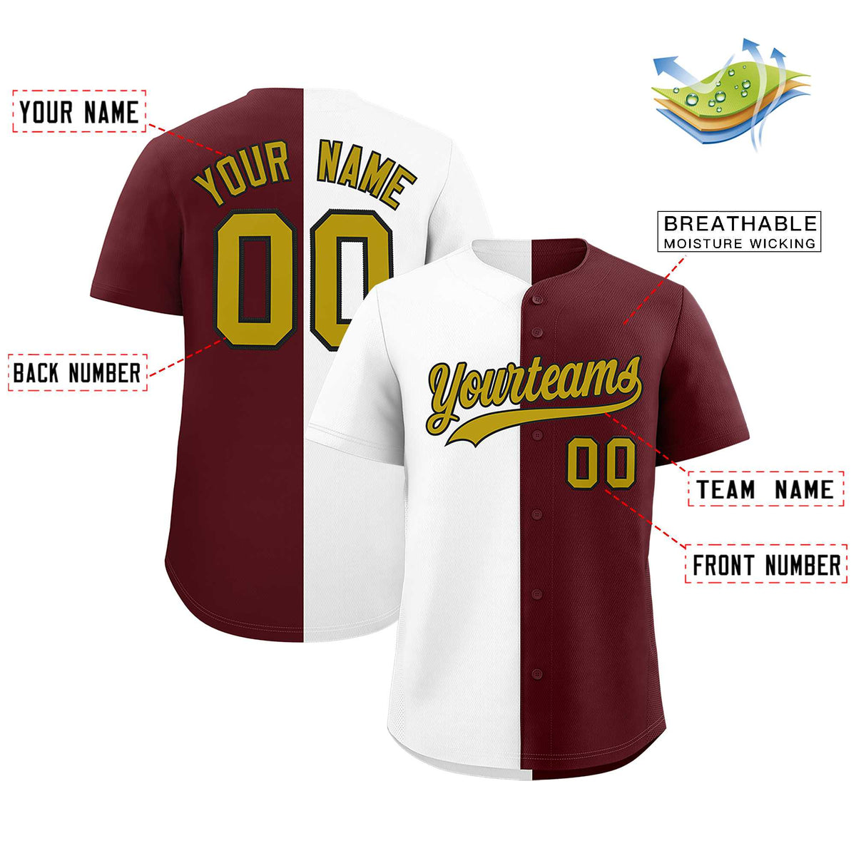 Custom White Burgundy Two Tone Striped Fashion Authentic Baseball Jersey