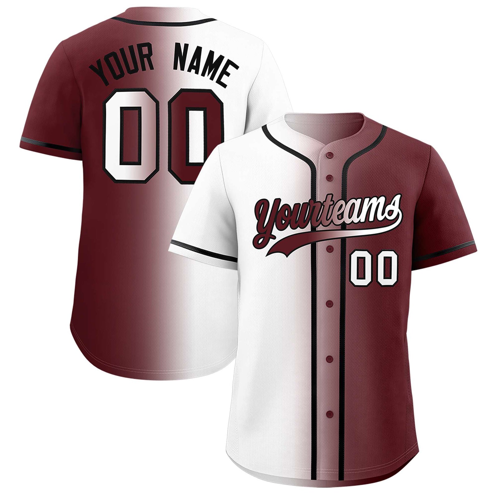 Custom White Burgundy Two Tone Gradient Fashion Authentic Baseball Jersey