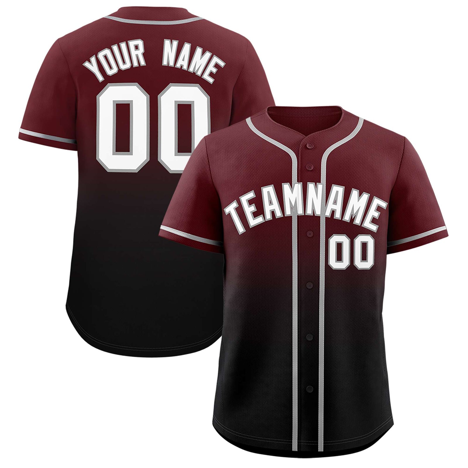 Custom Burgundy Black Gradient Fashion Authentic Baseball Jersey