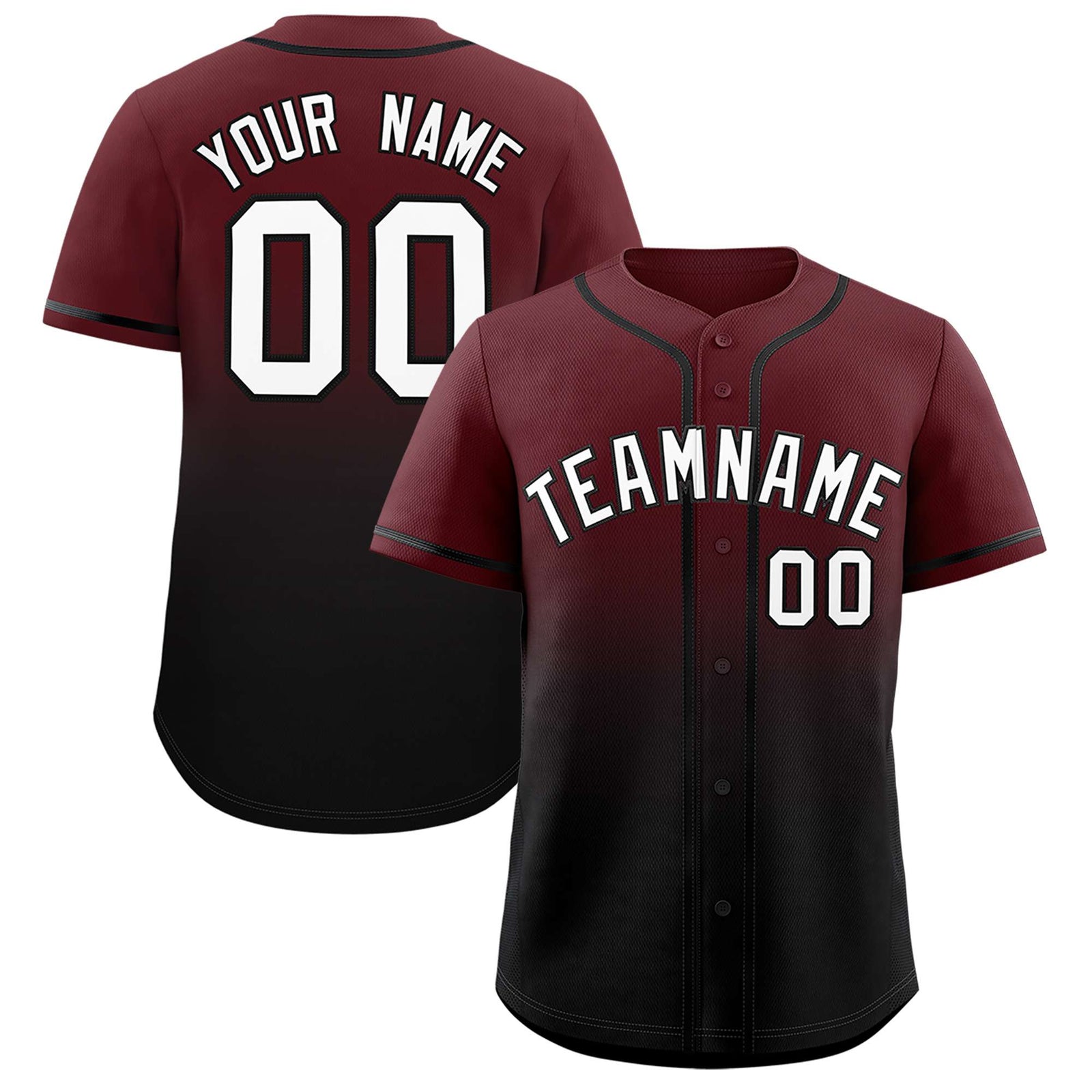 Custom Burgundy Black Gradient Fashion Authentic Baseball Jersey