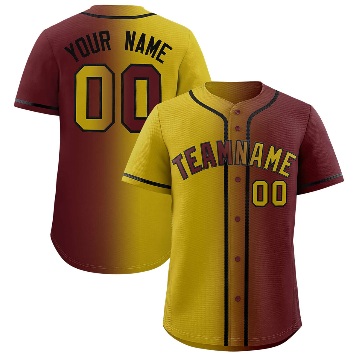 Custom Old Gold Burgundy Two Tone Gradient Fashion Authentic Baseball Jersey