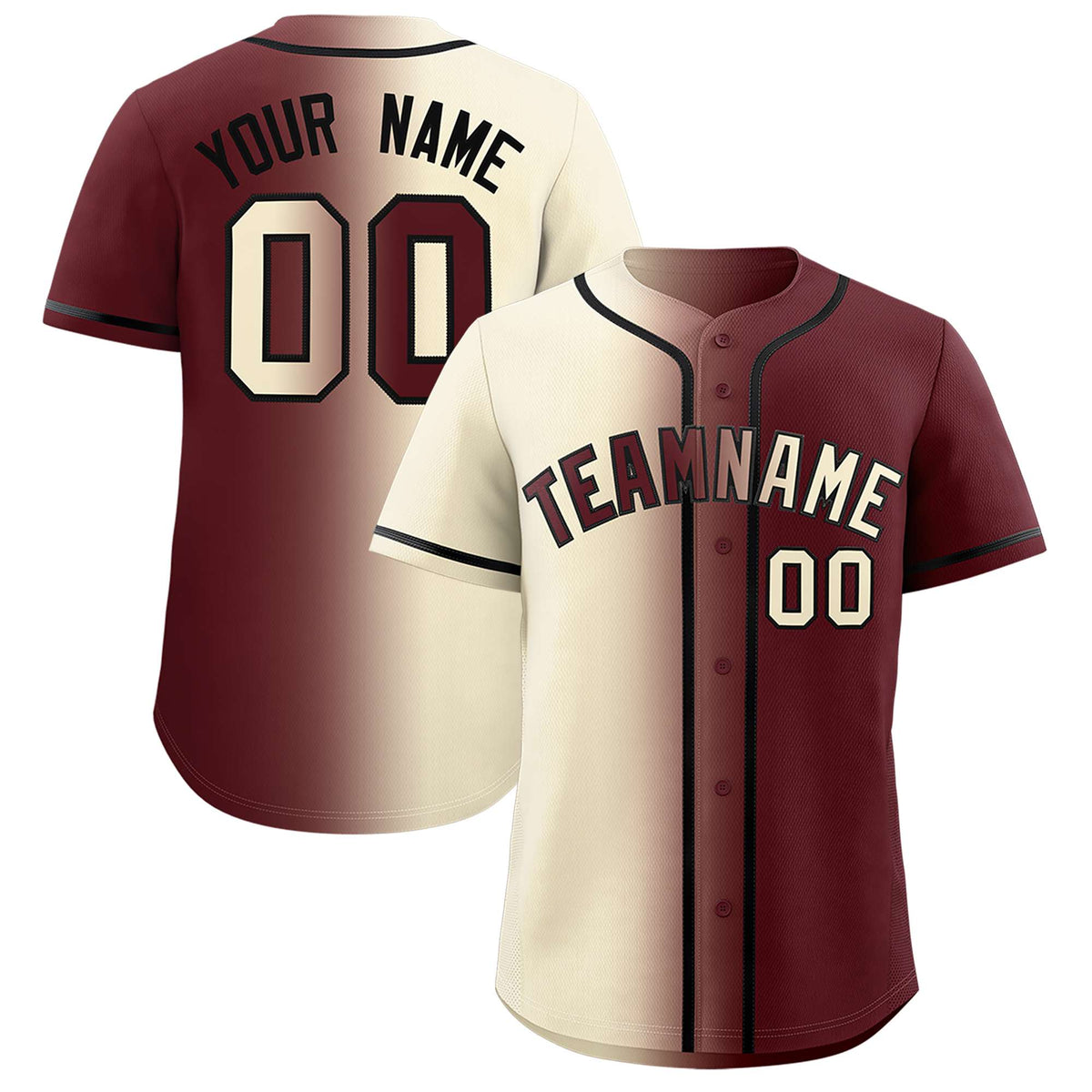 Custom Cream Burgundy Two Tone Gradient Fashion Authentic Baseball Jersey