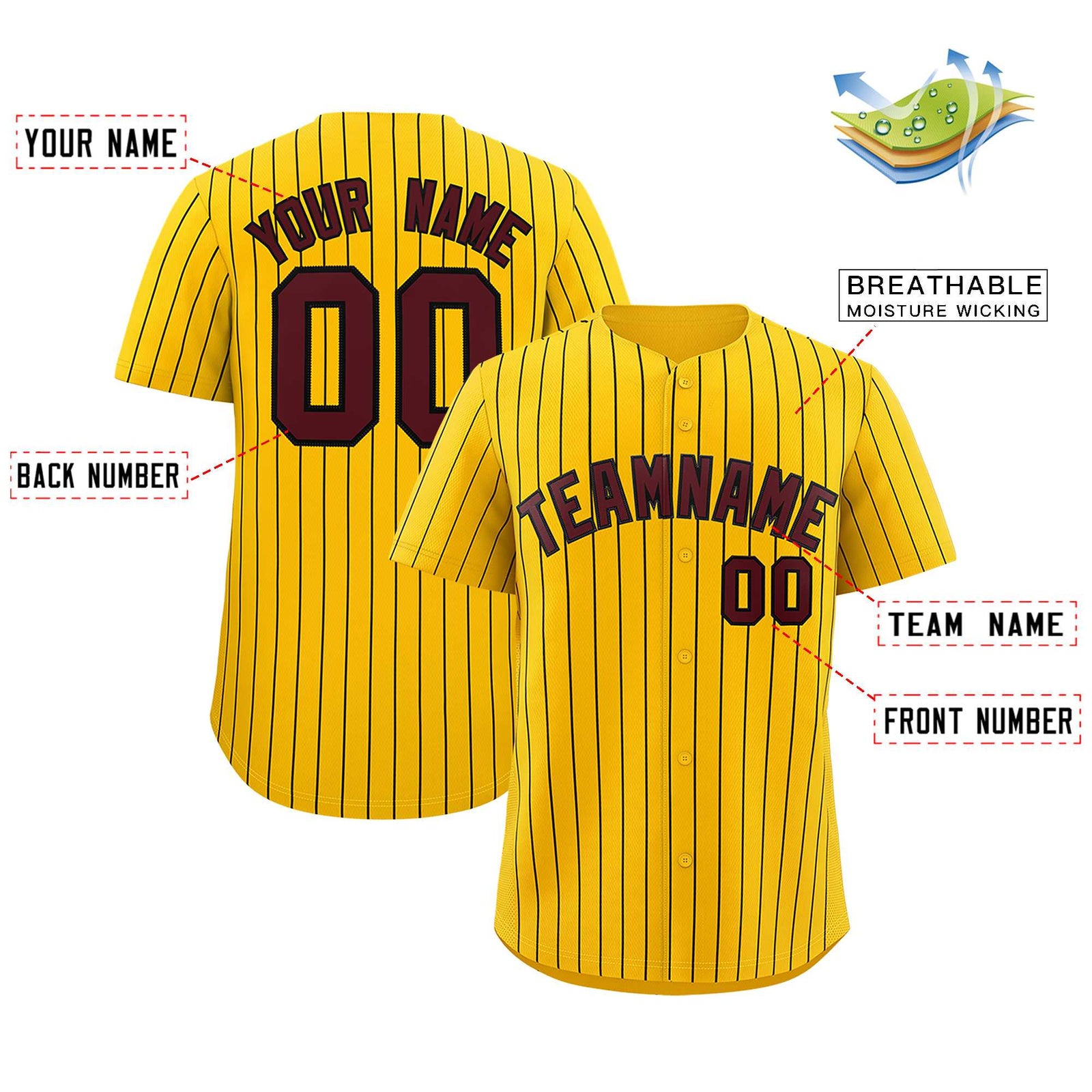 Custom Yellow Black Stripe Fashion Authentic Baseball Jersey