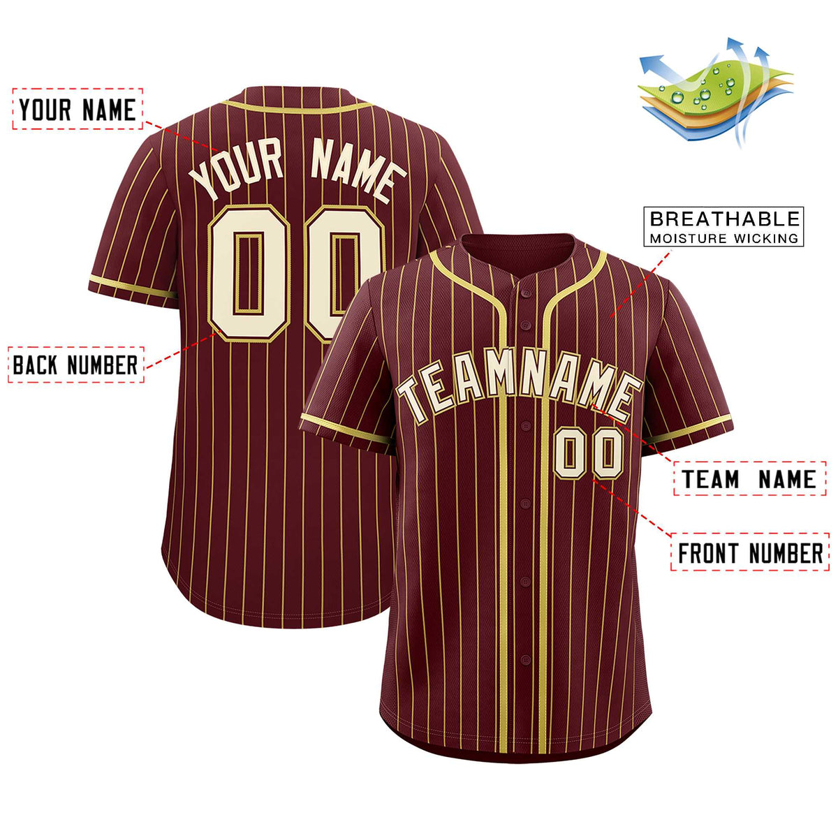 Custom Burgundy Old Gold Stripe Fashion Authentic Baseball Jersey
