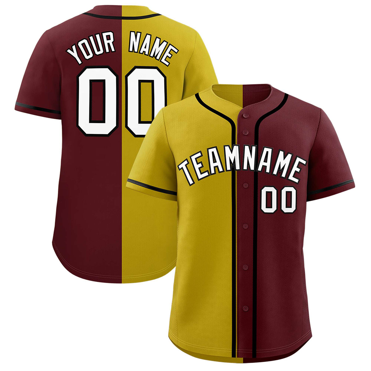 Custom Old Gold Burgundy Split Fashion Authentic Baseball Jersey