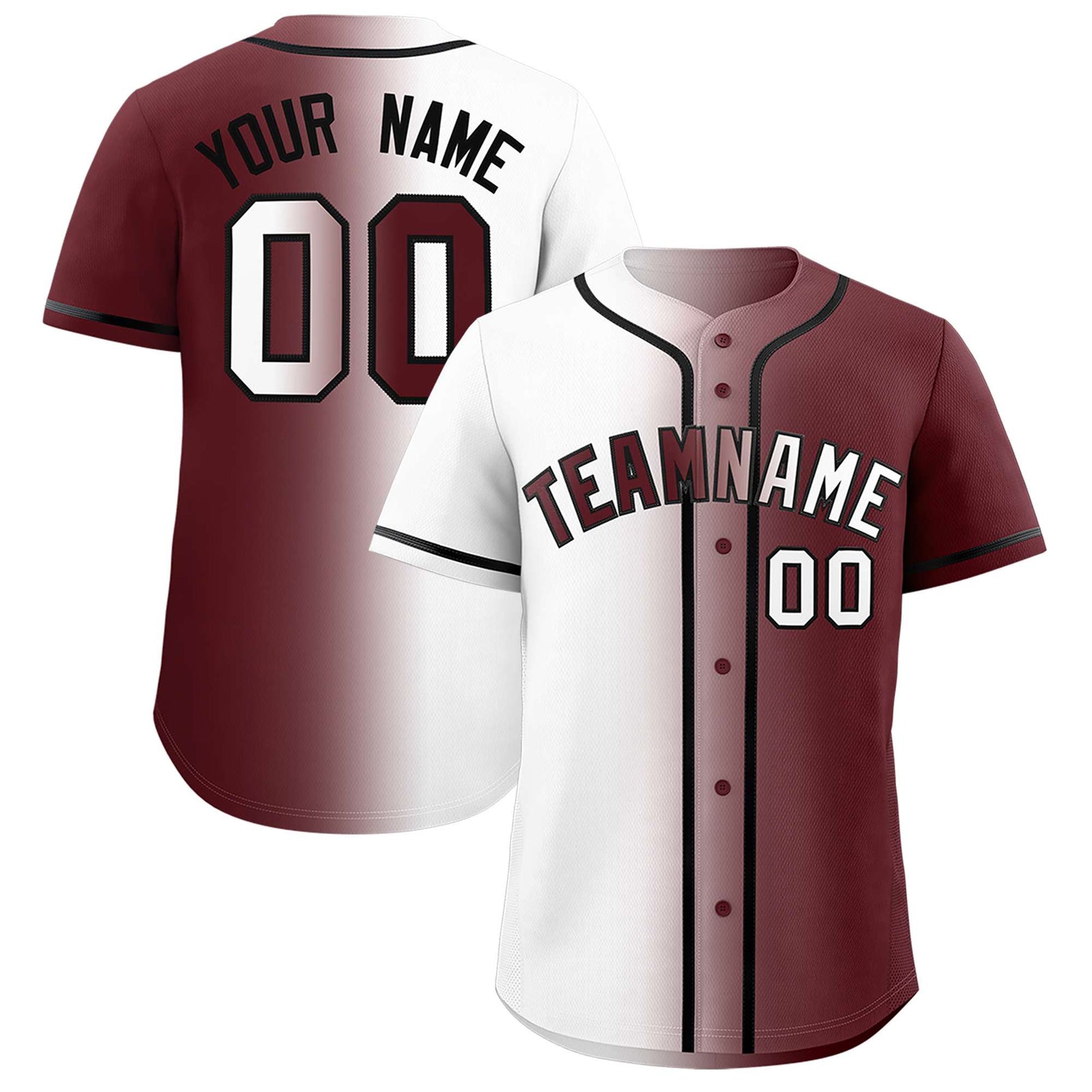 Custom White Burgundy Two Tone Gradient Fashion Authentic Baseball Jersey
