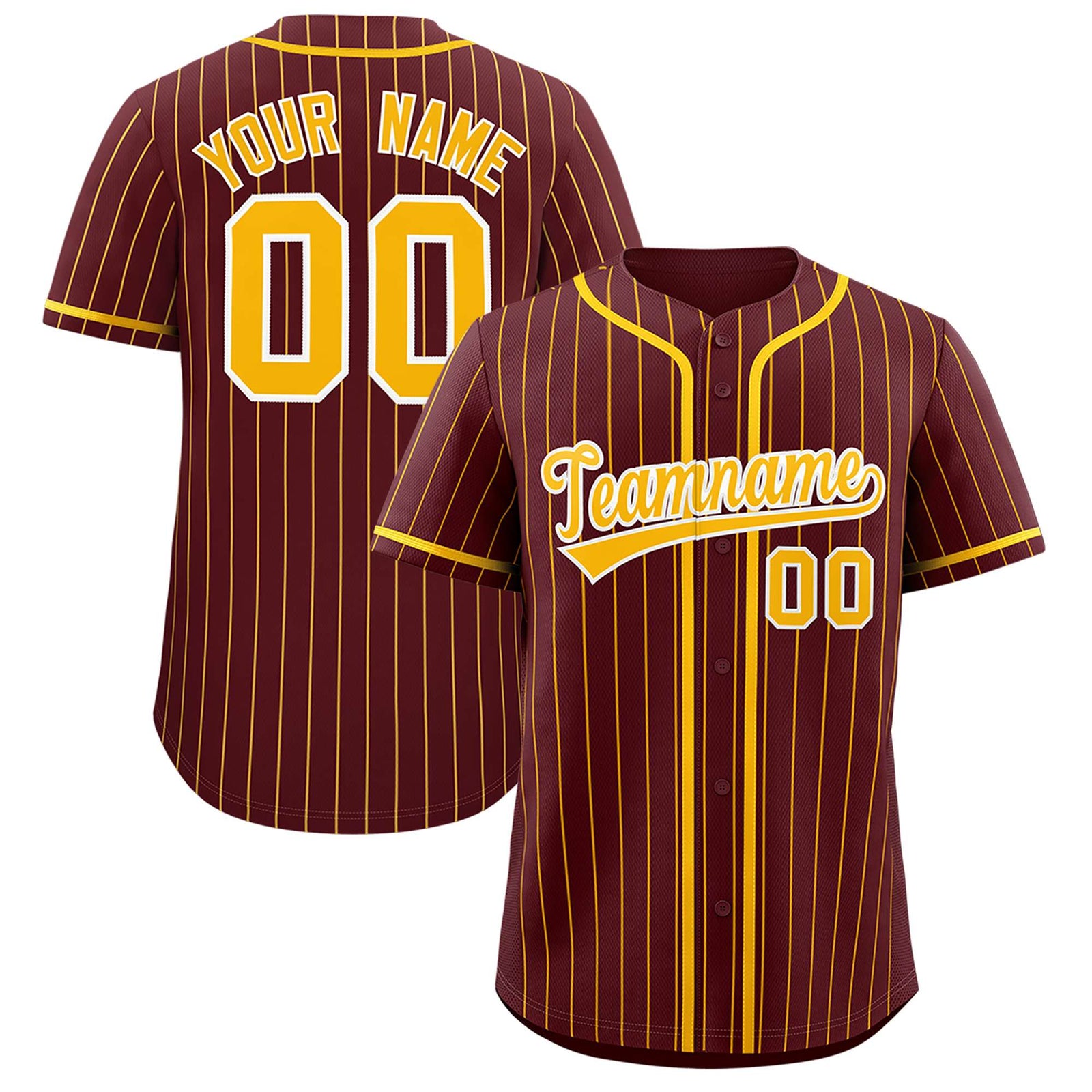 Custom Burgundy Yellow Stripe Fashion Authentic Baseball Jersey