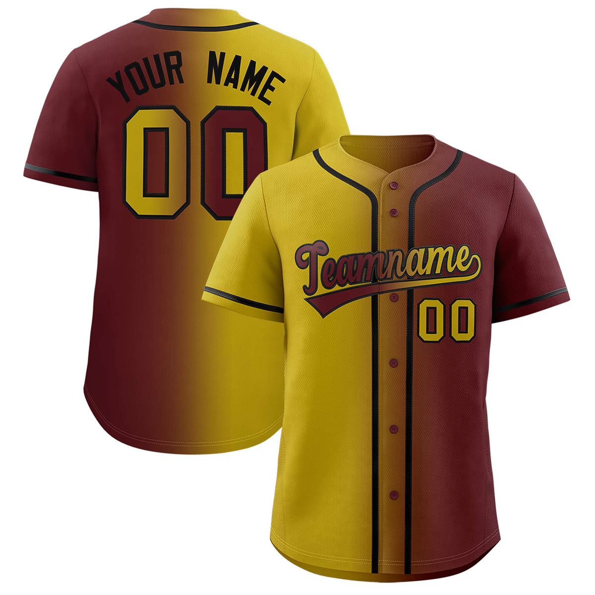 Custom Old Gold Burgundy Two Tone Gradient Fashion Authentic Baseball Jersey