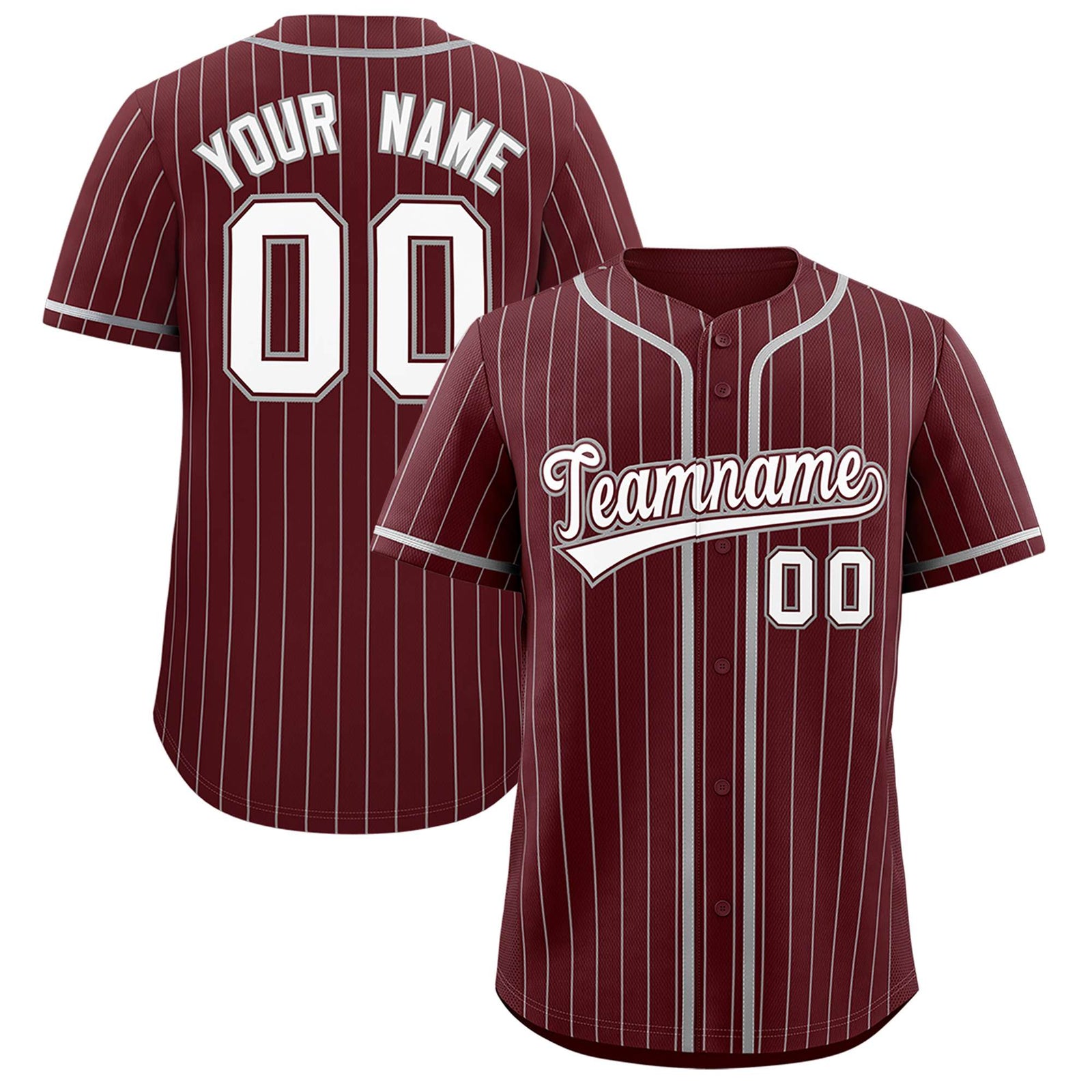 Custom Burgundy Gray Stripe Fashion Authentic Baseball Jersey
