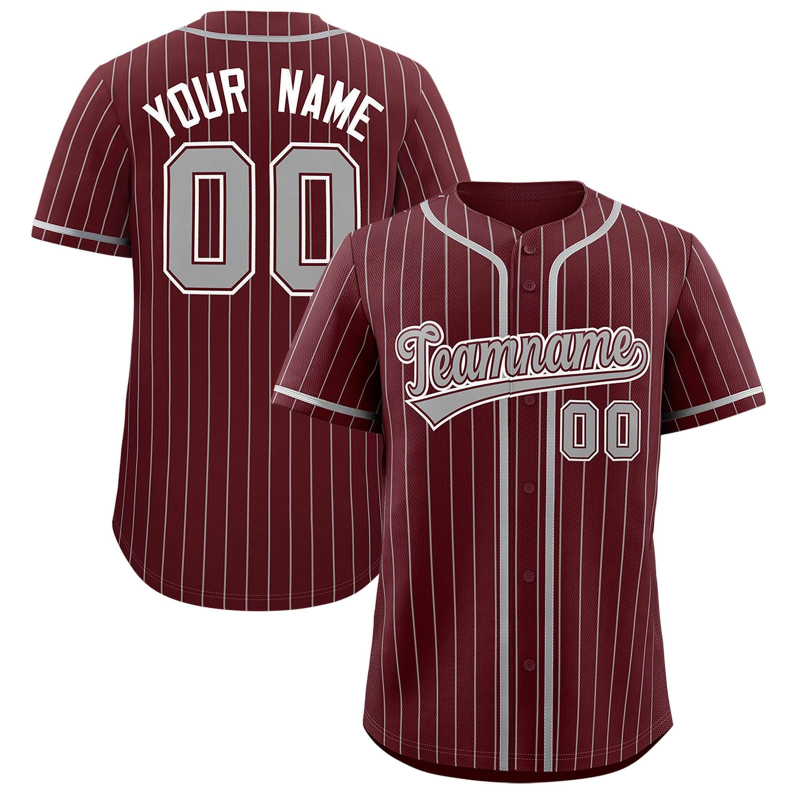 Custom Burgundy Gray Stripe Fashion Authentic Baseball Jersey