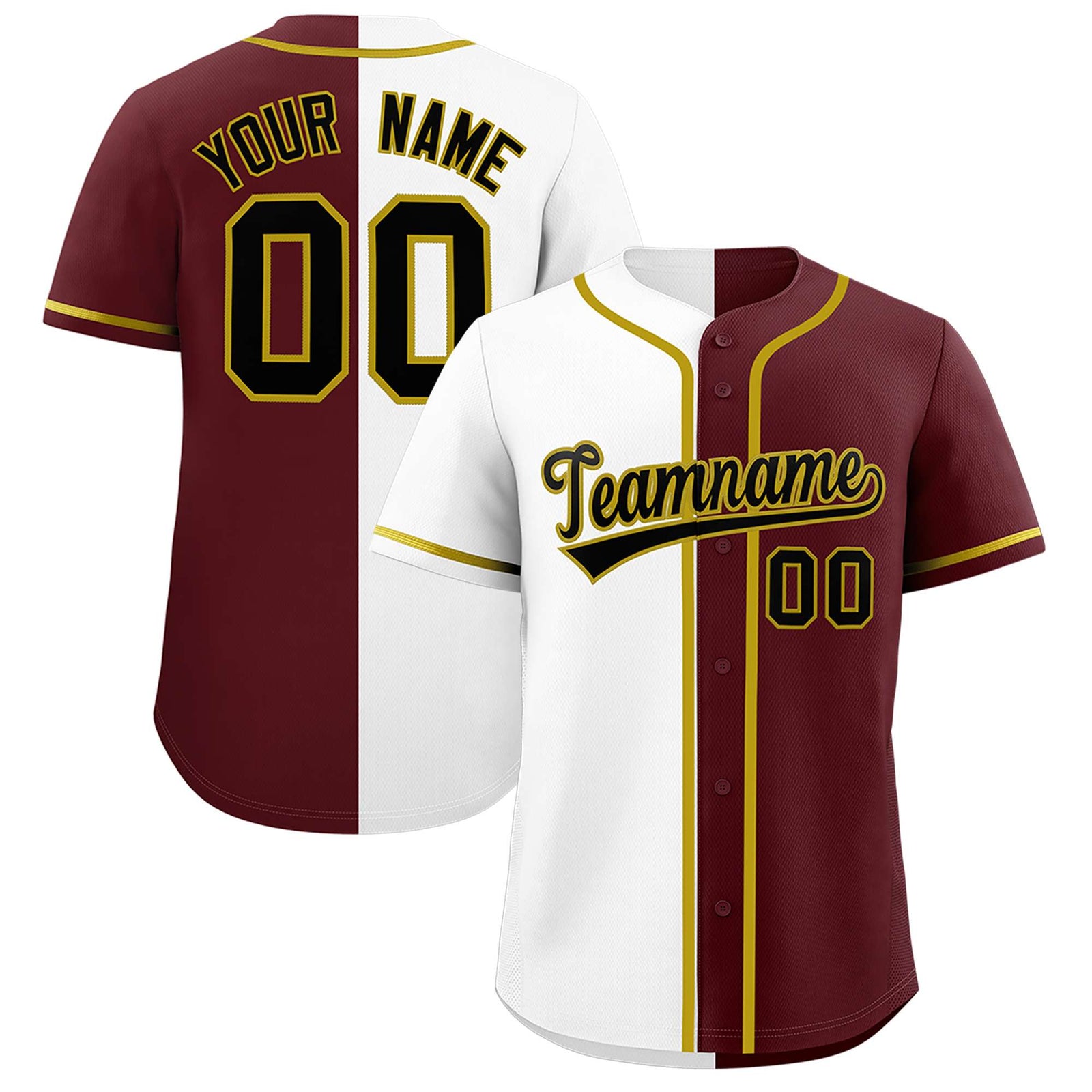 Custom White Burgundy Split Fashion Authentic Baseball Jersey