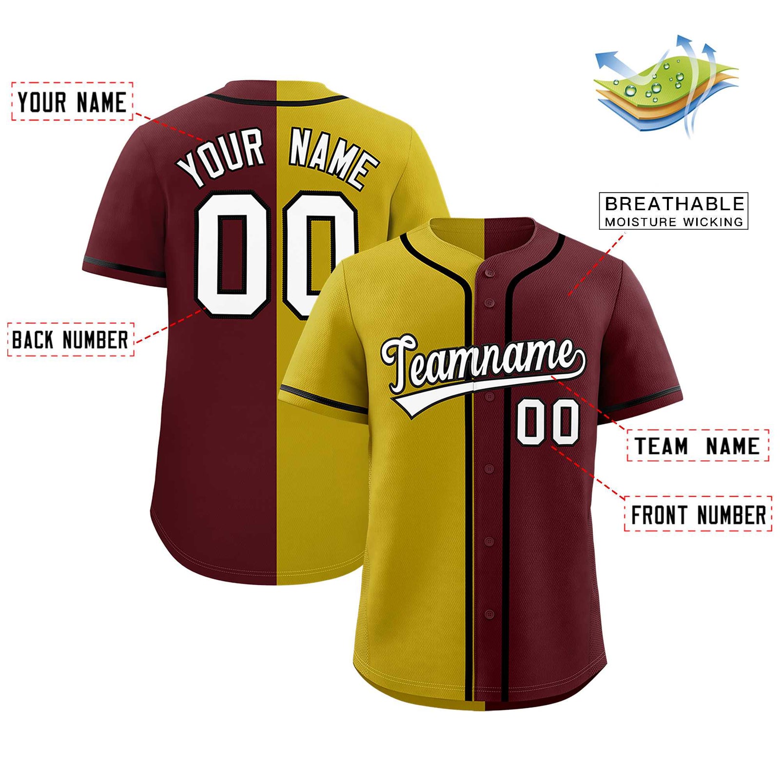 Custom Old Gold Burgundy Split Fashion Authentic Baseball Jersey