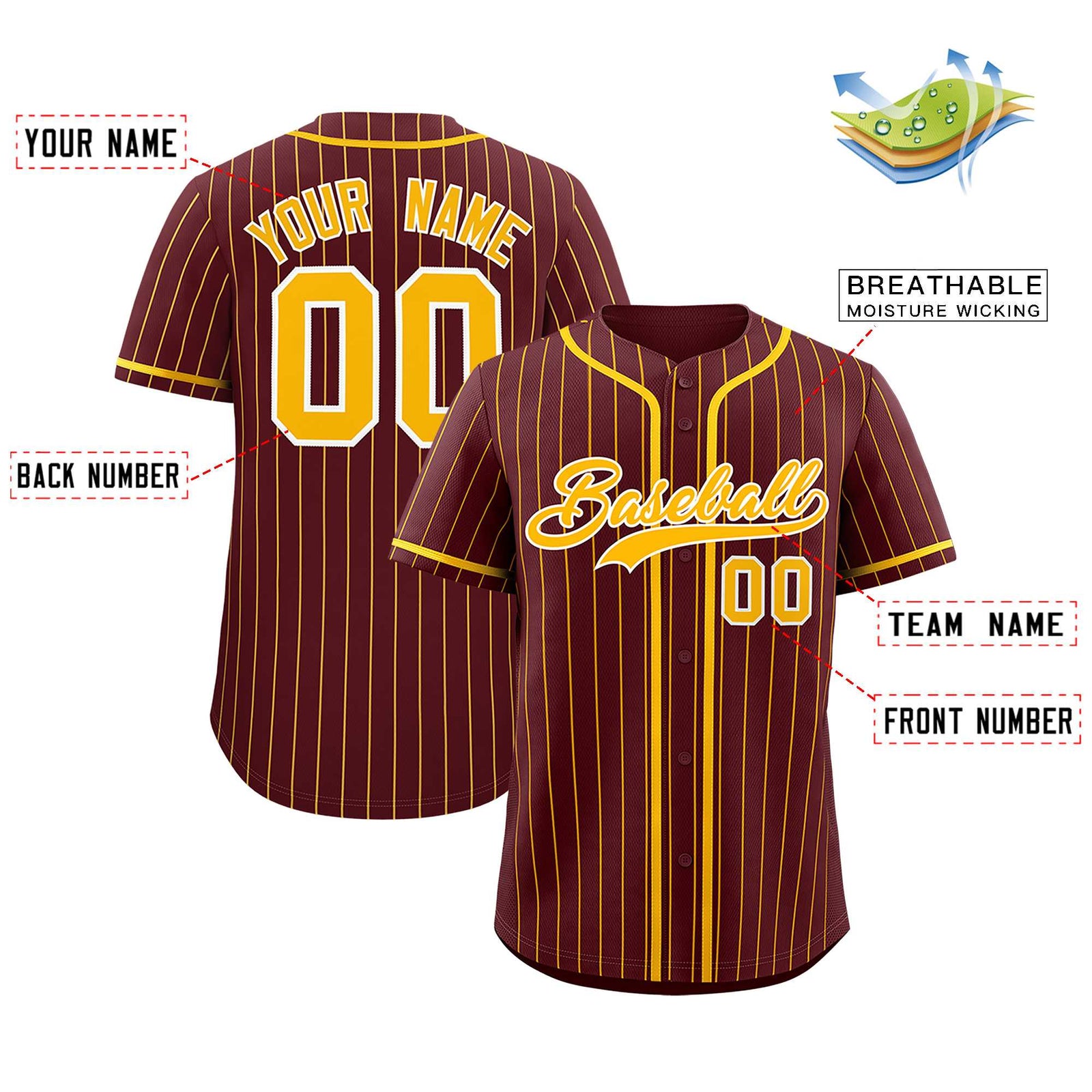 Custom Burgundy Yellow Stripe Fashion Authentic Baseball Jersey