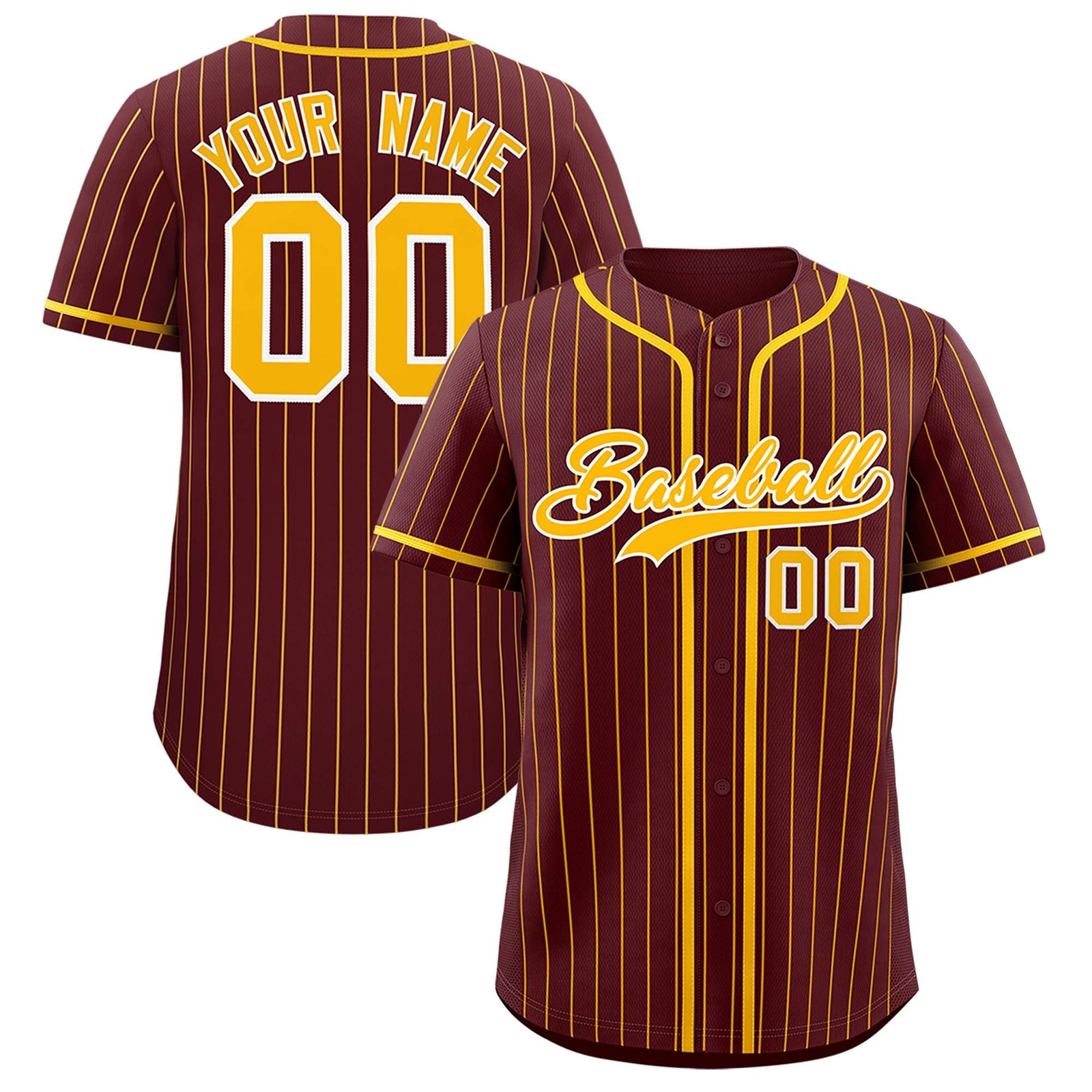Custom Burgundy Yellow Stripe Fashion Authentic Baseball Jersey