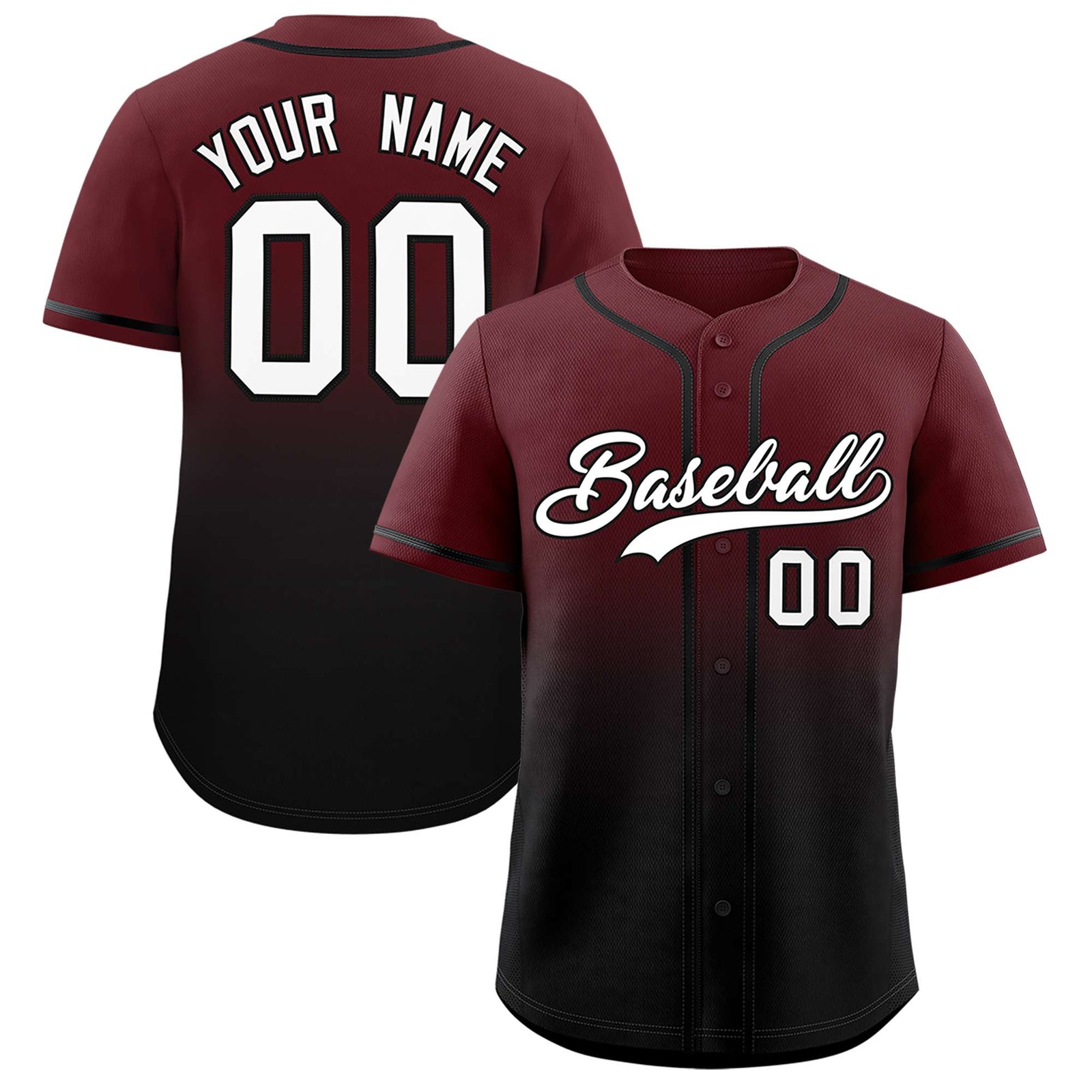 Custom Burgundy Black Gradient Fashion Authentic Baseball Jersey