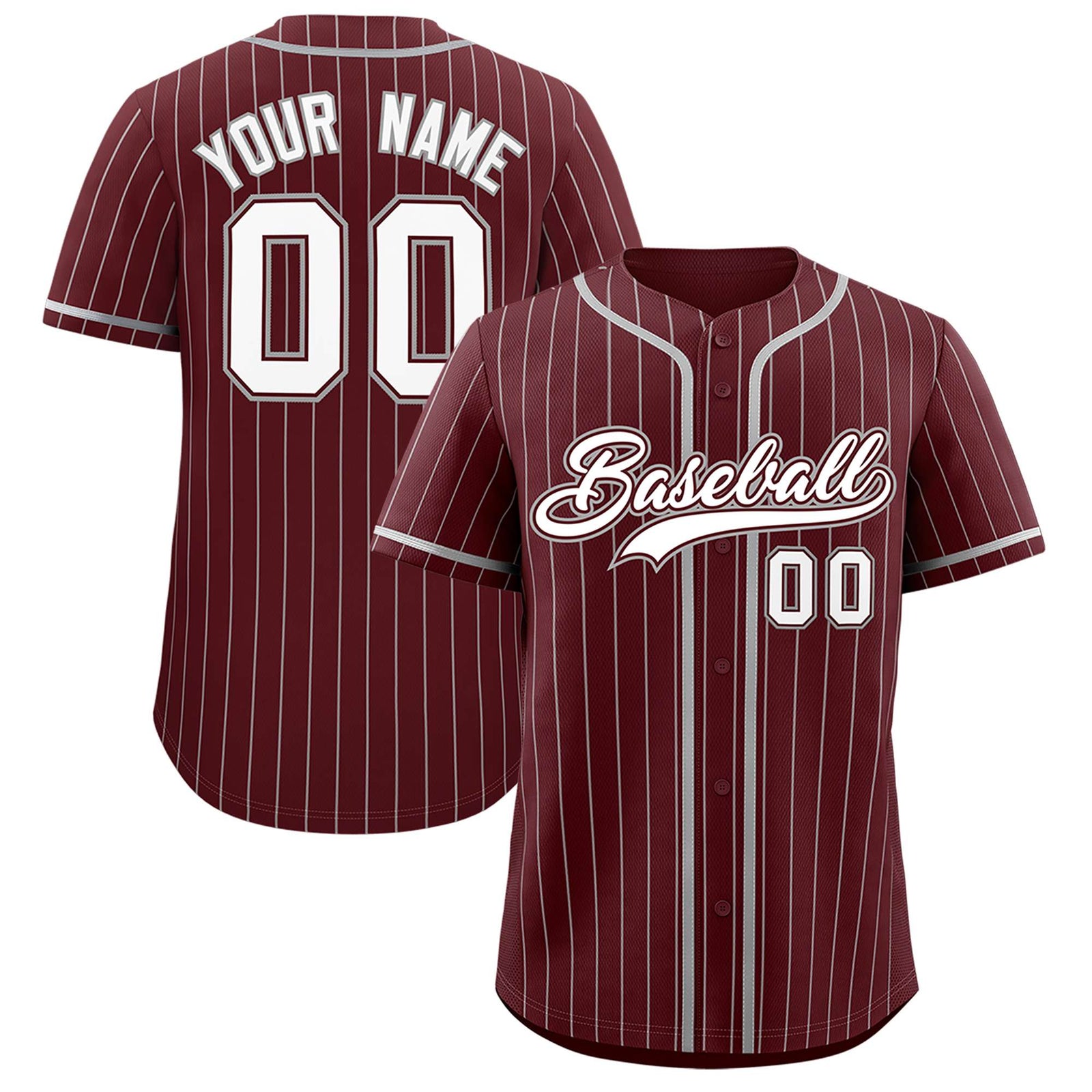 Custom Burgundy Gray Stripe Fashion Authentic Baseball Jersey