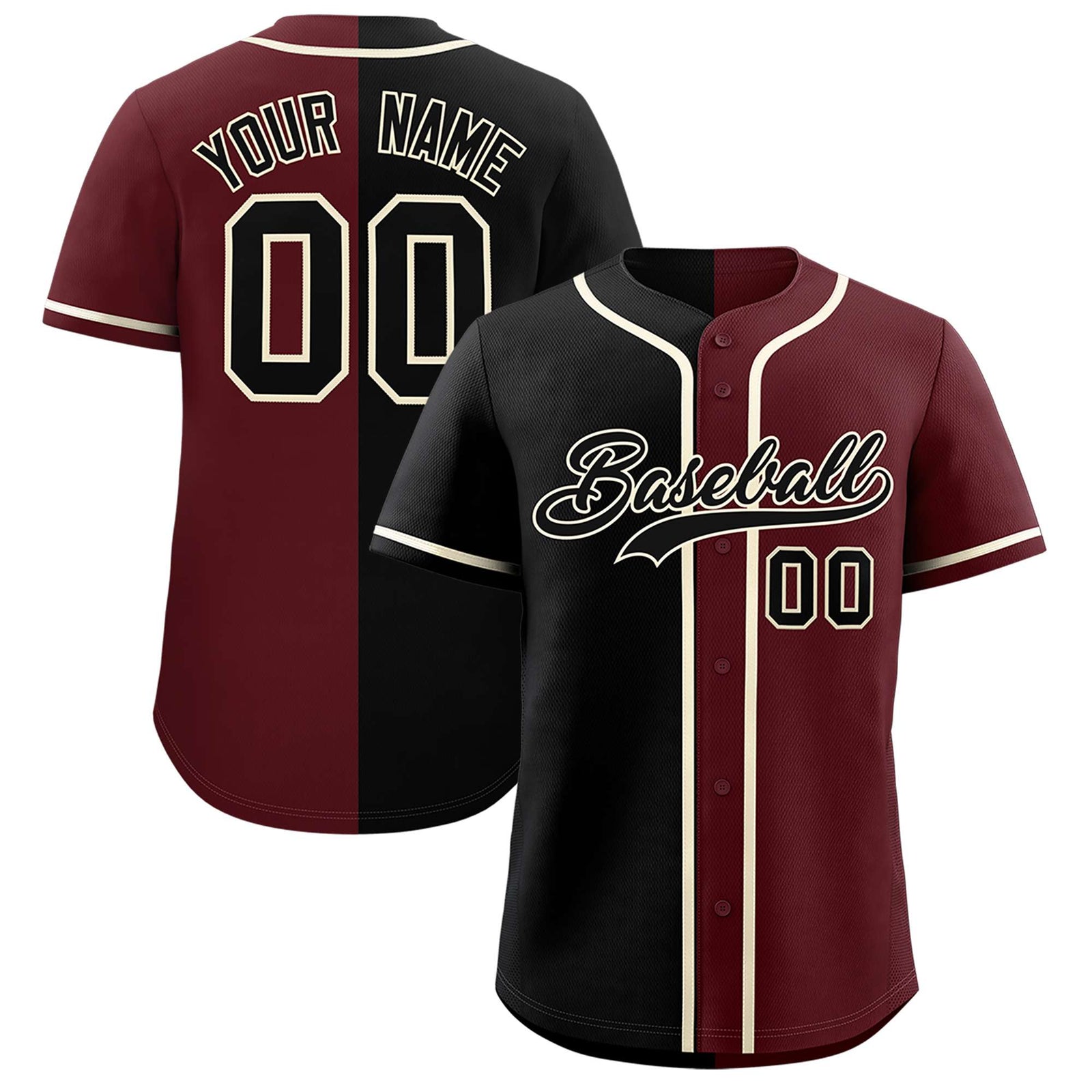 Custom Black Burgundy Two Tone Gradient Fashion Authentic Baseball Jersey