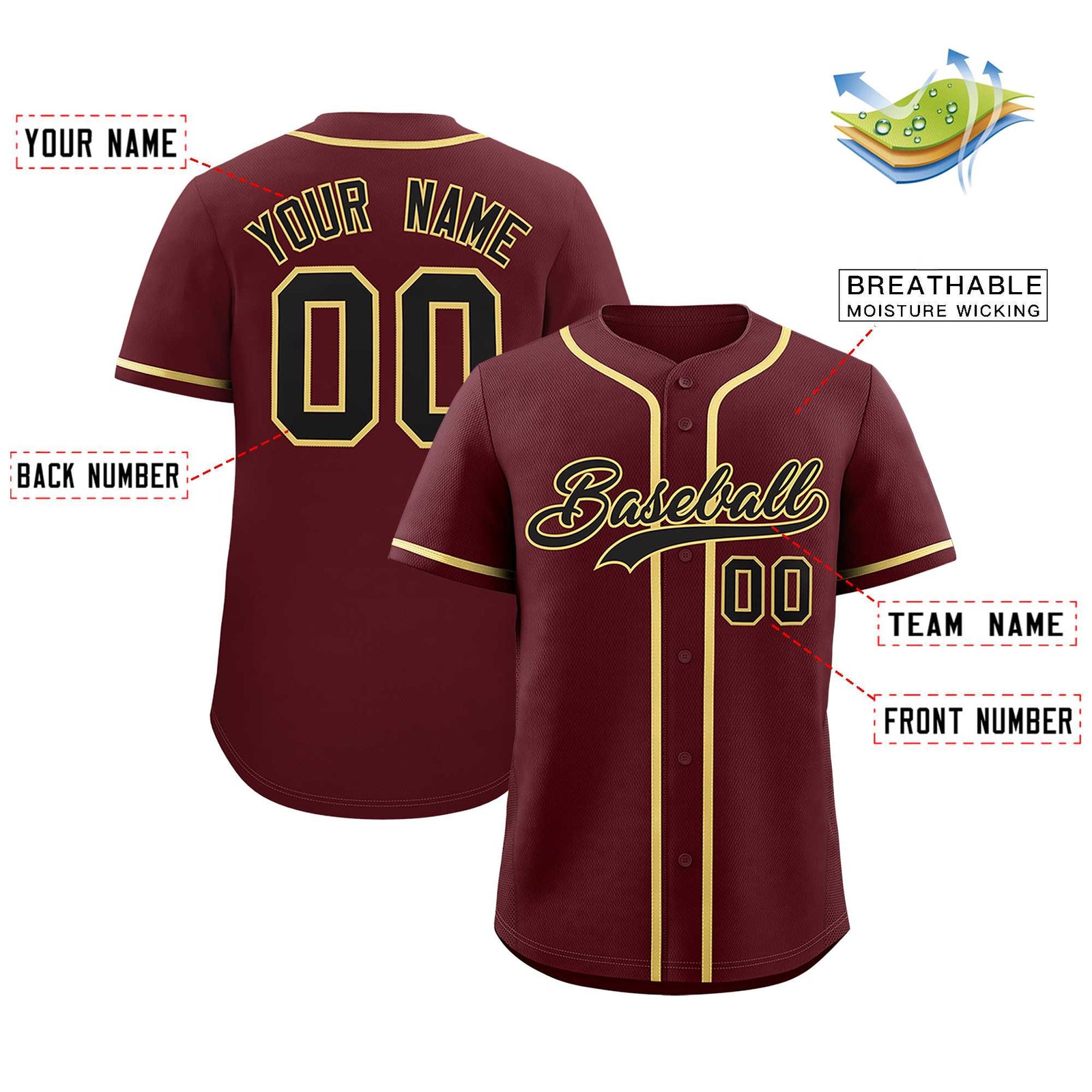 Custom Burgundy Classic Style Authentic Baseball Jersey