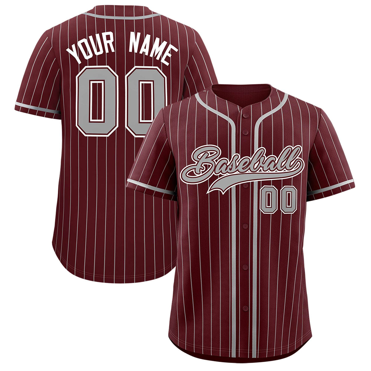 Custom Burgundy Gray Stripe Fashion Authentic Baseball Jersey