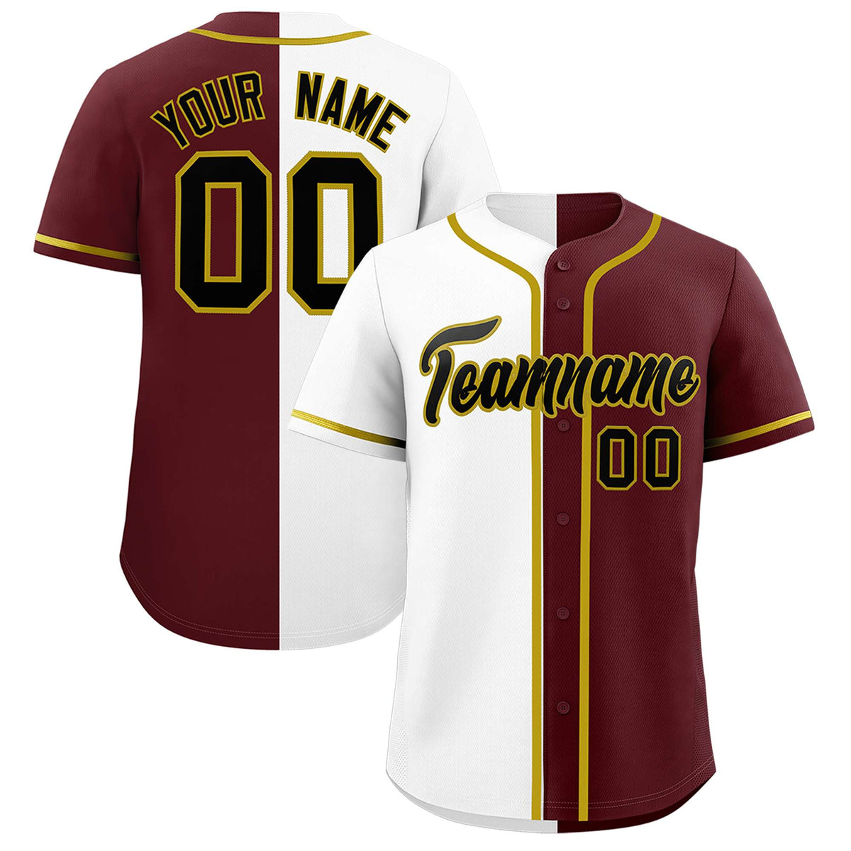 Custom White Burgundy Split Fashion Authentic Baseball Jersey