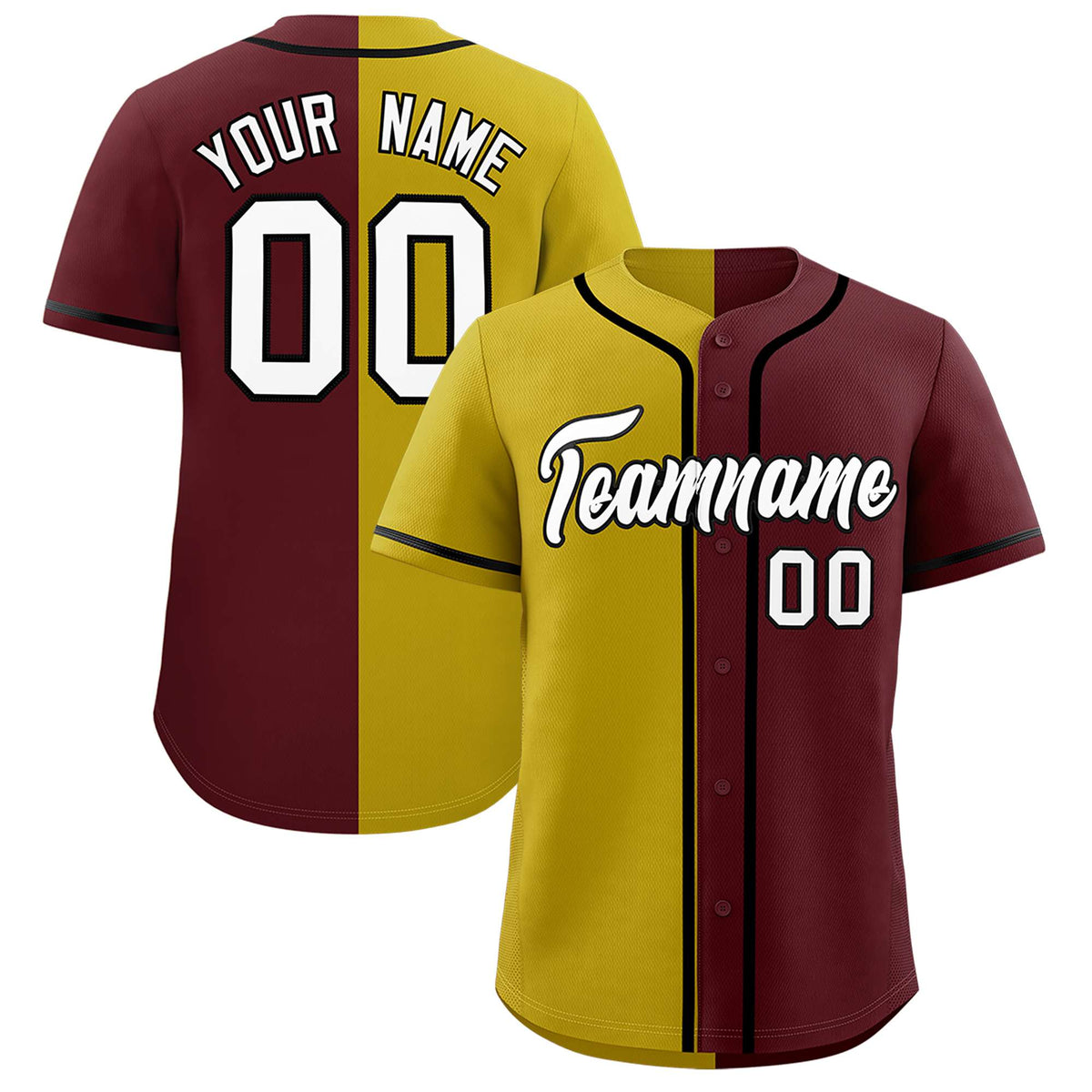 Custom Old Gold Burgundy Split Fashion Authentic Baseball Jersey