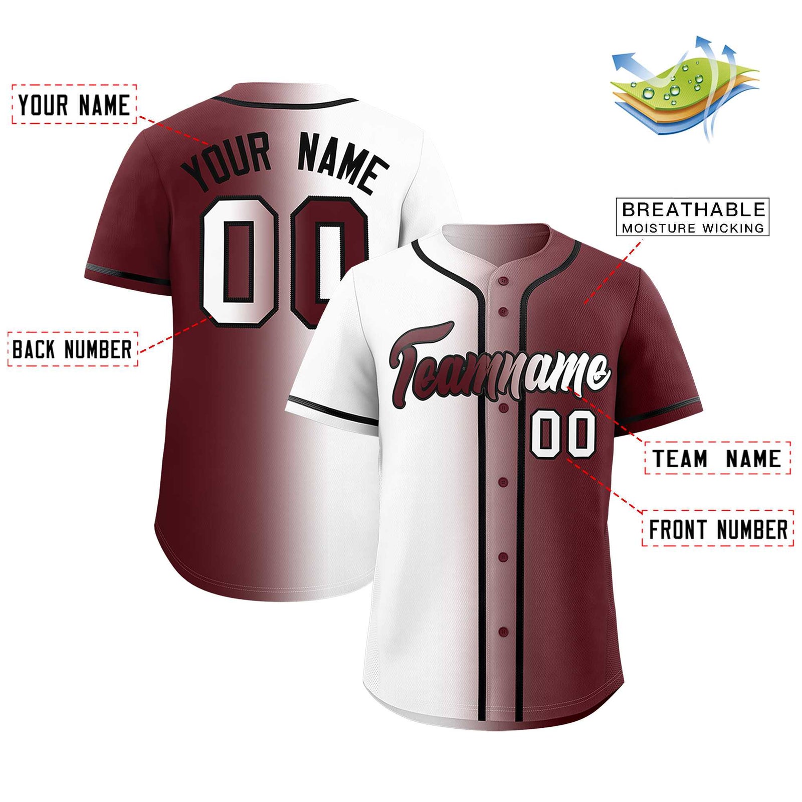 Custom White Burgundy Two Tone Gradient Fashion Authentic Baseball Jersey