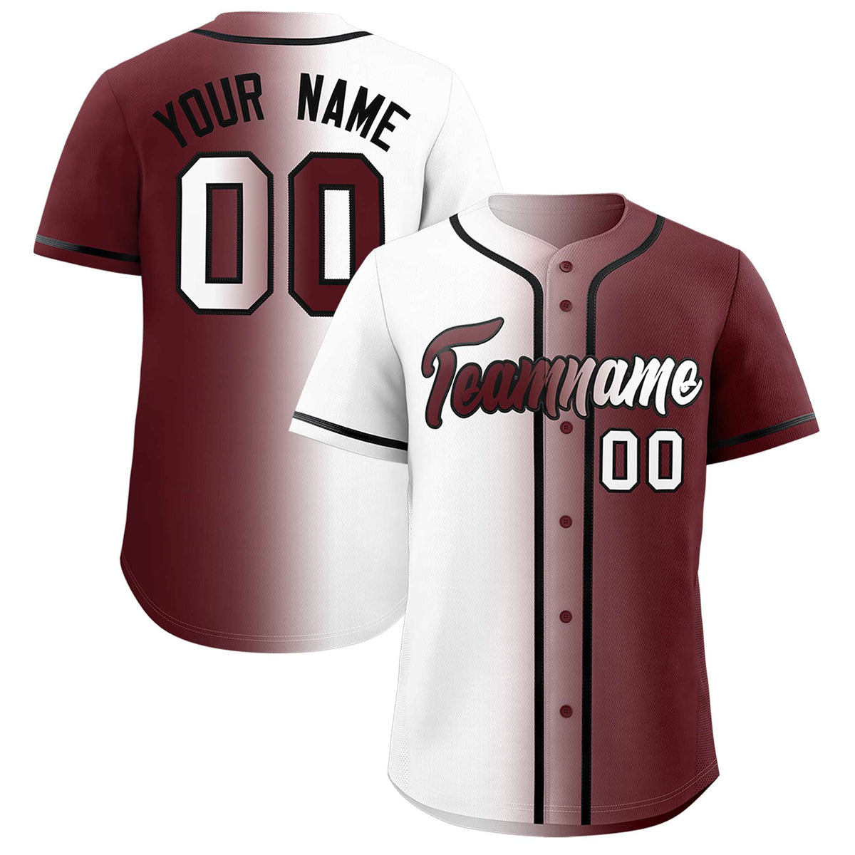 Custom White Burgundy Two Tone Gradient Fashion Authentic Baseball Jersey
