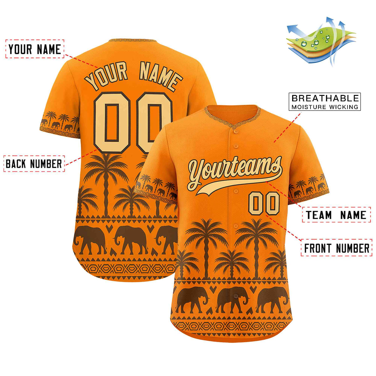Custom Orange Light Brown Graffiti Pattern Personalized Bossinia Style Authentic Baseball Jersey