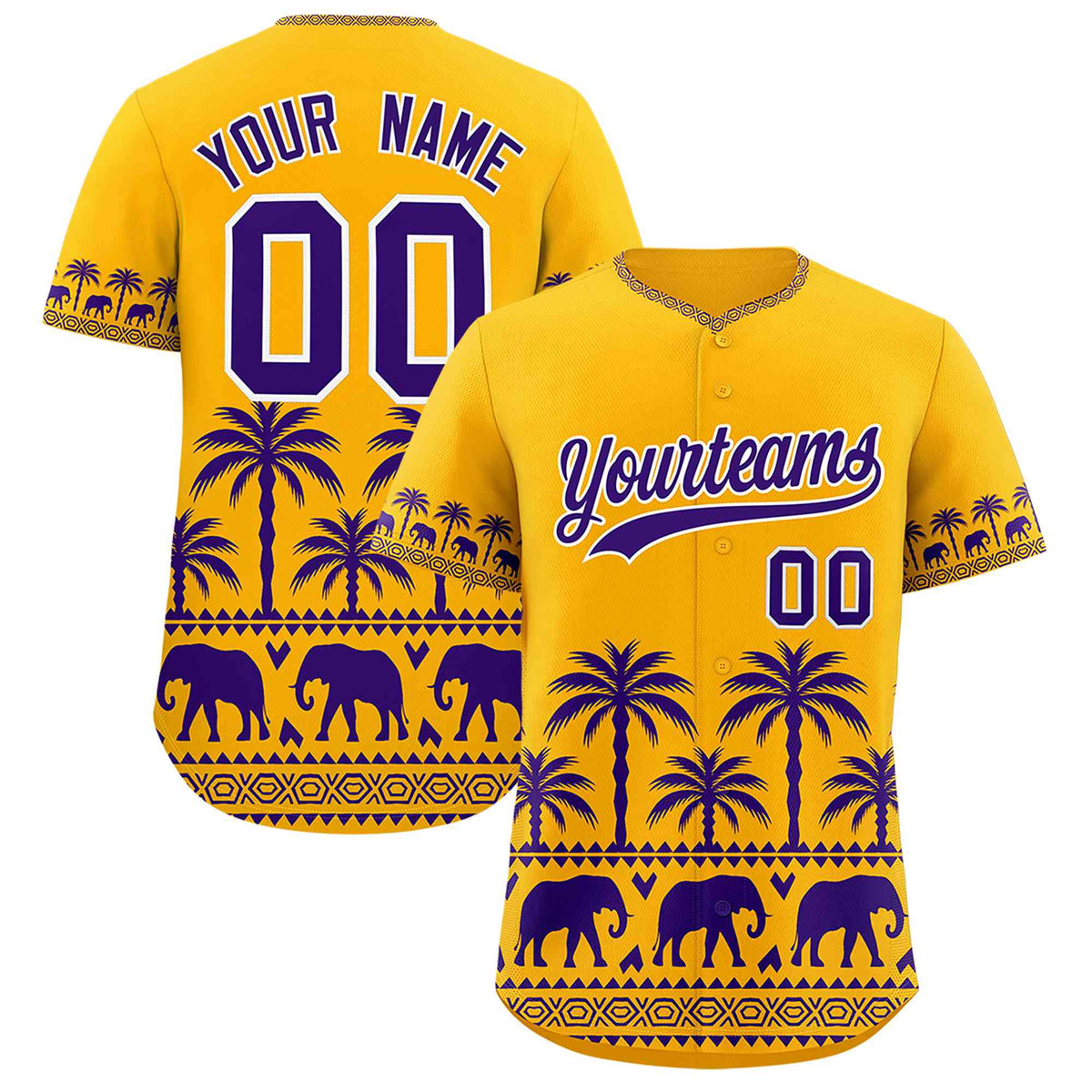 Custom Gold Purple Graffiti Pattern Personalized Bossinia Style Authentic Baseball Jersey
