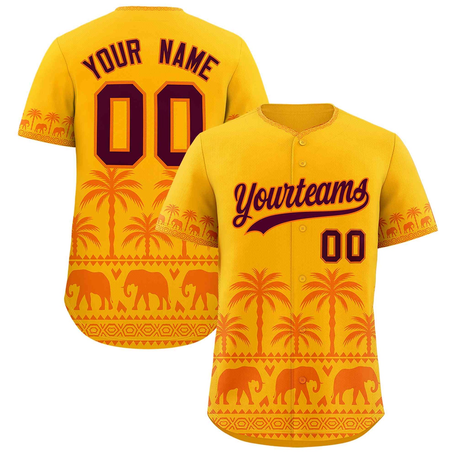 Custom Gold Orange Graffiti Pattern Personalized Bossinia Style Authentic Baseball Jersey