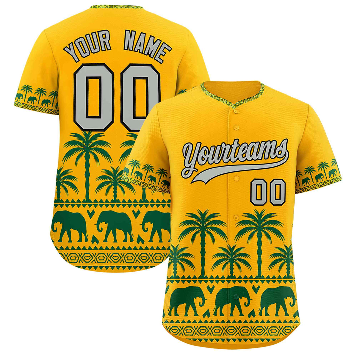 Custom Gold Green Graffiti Pattern Personalized Bossinia Style Authentic Baseball Jersey