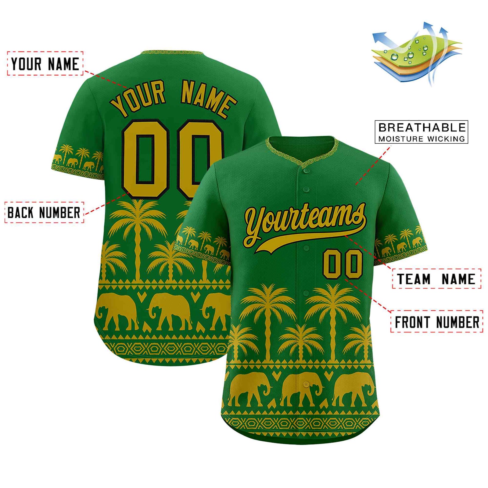 Custom Kelly Green Old Gold Graffiti Pattern Personalized Bossinia Style Authentic Baseball Jersey