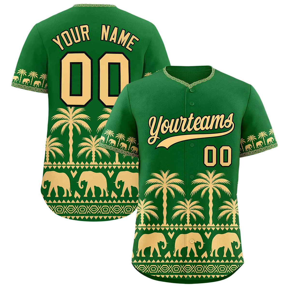Custom Kelly Green Khaki Graffiti Pattern Personalized Bossinia Style Authentic Baseball Jersey
