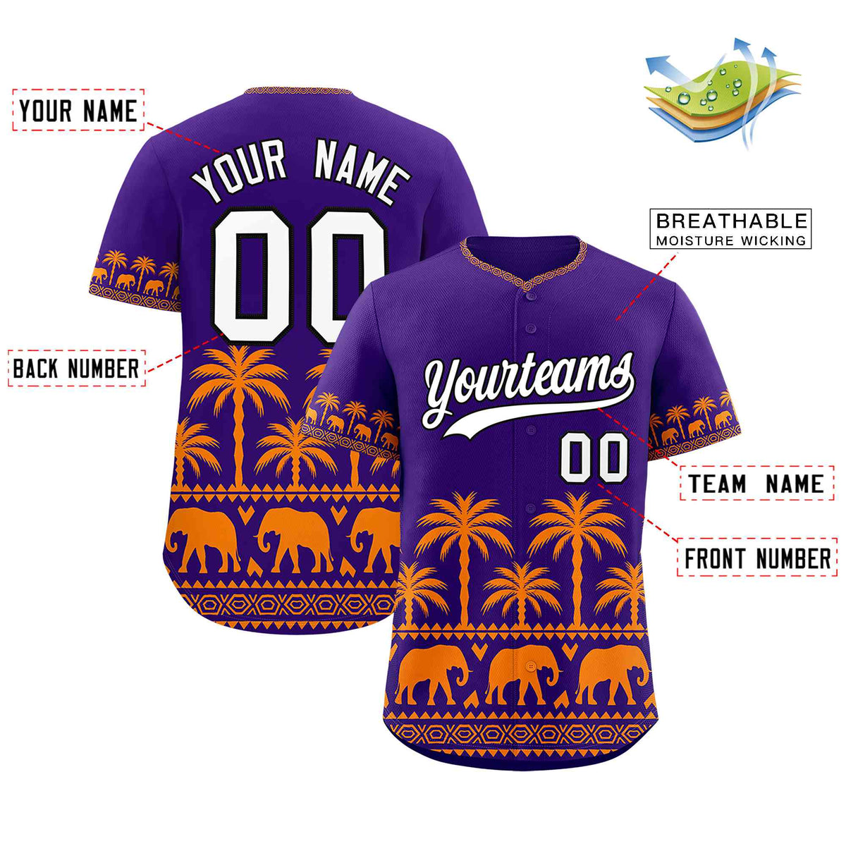 Custom Purple Orange Graffiti Pattern Personalized Bossinia Style Authentic Baseball Jersey
