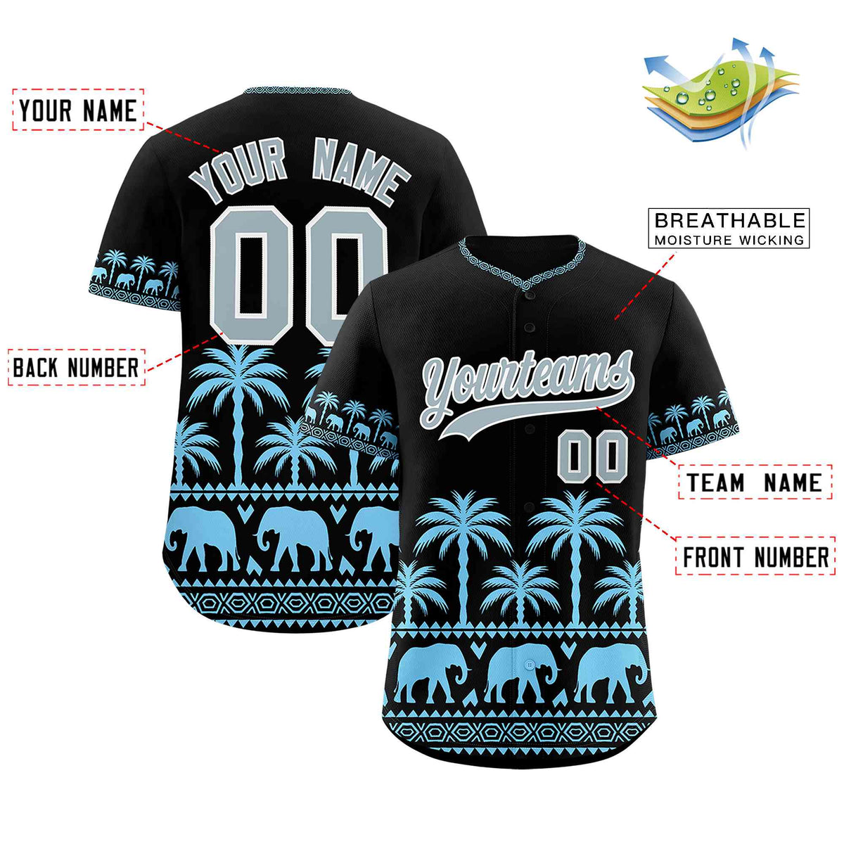 Custom Black Powder Blue Graffiti Pattern Personalized Bossinia Style Authentic Baseball Jersey