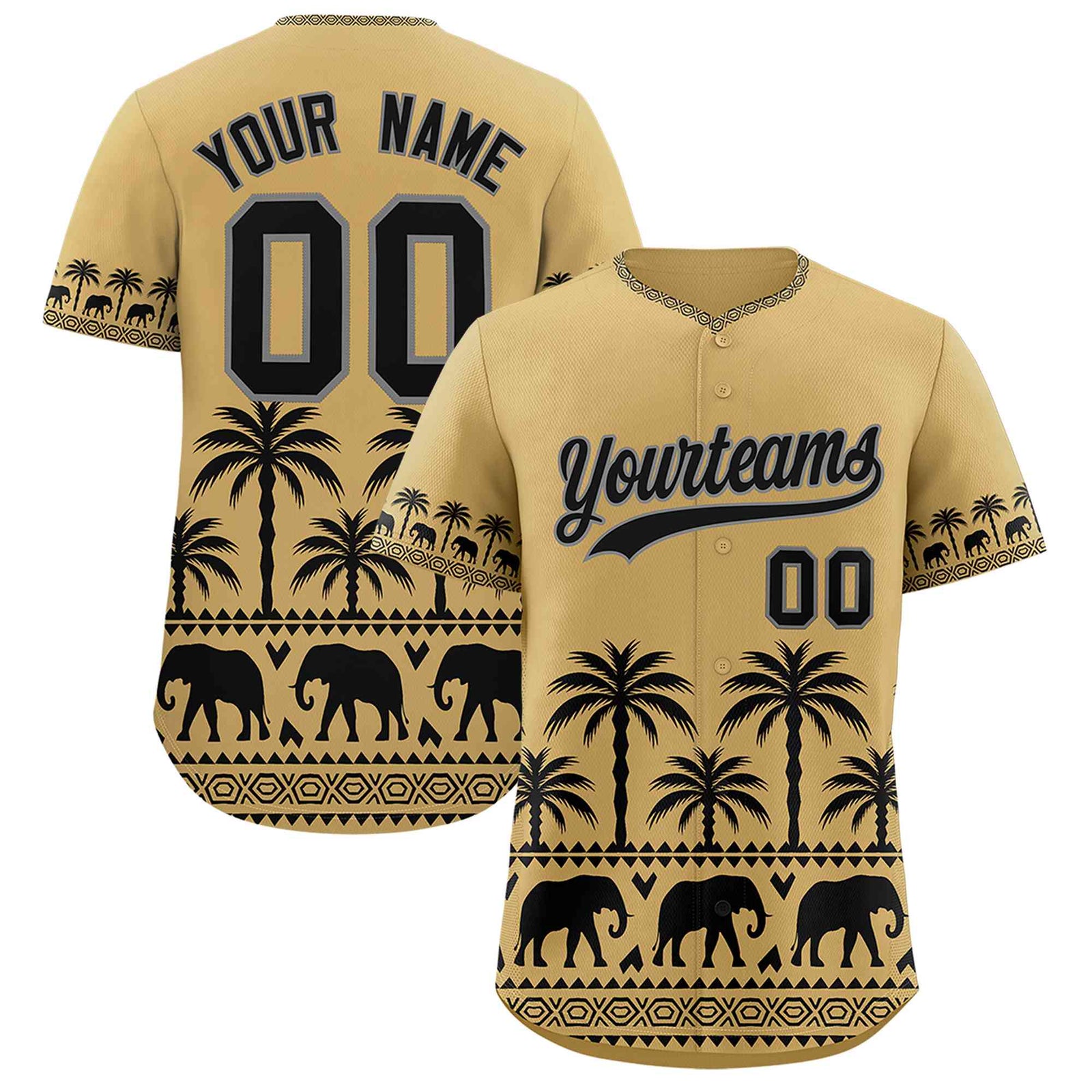 Custom Khaki Black Graffiti Pattern Personalized Bossinia Style Authentic Baseball Jersey