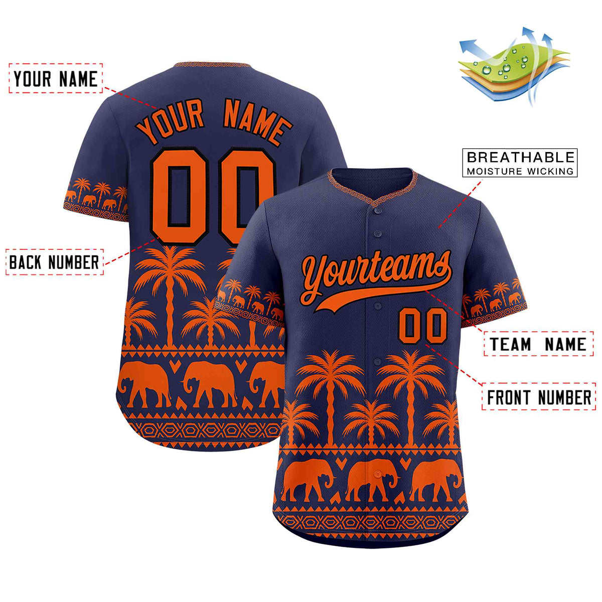 Custom Navy Orange Graffiti Pattern Personalized Bossinia Style Authentic Baseball Jersey