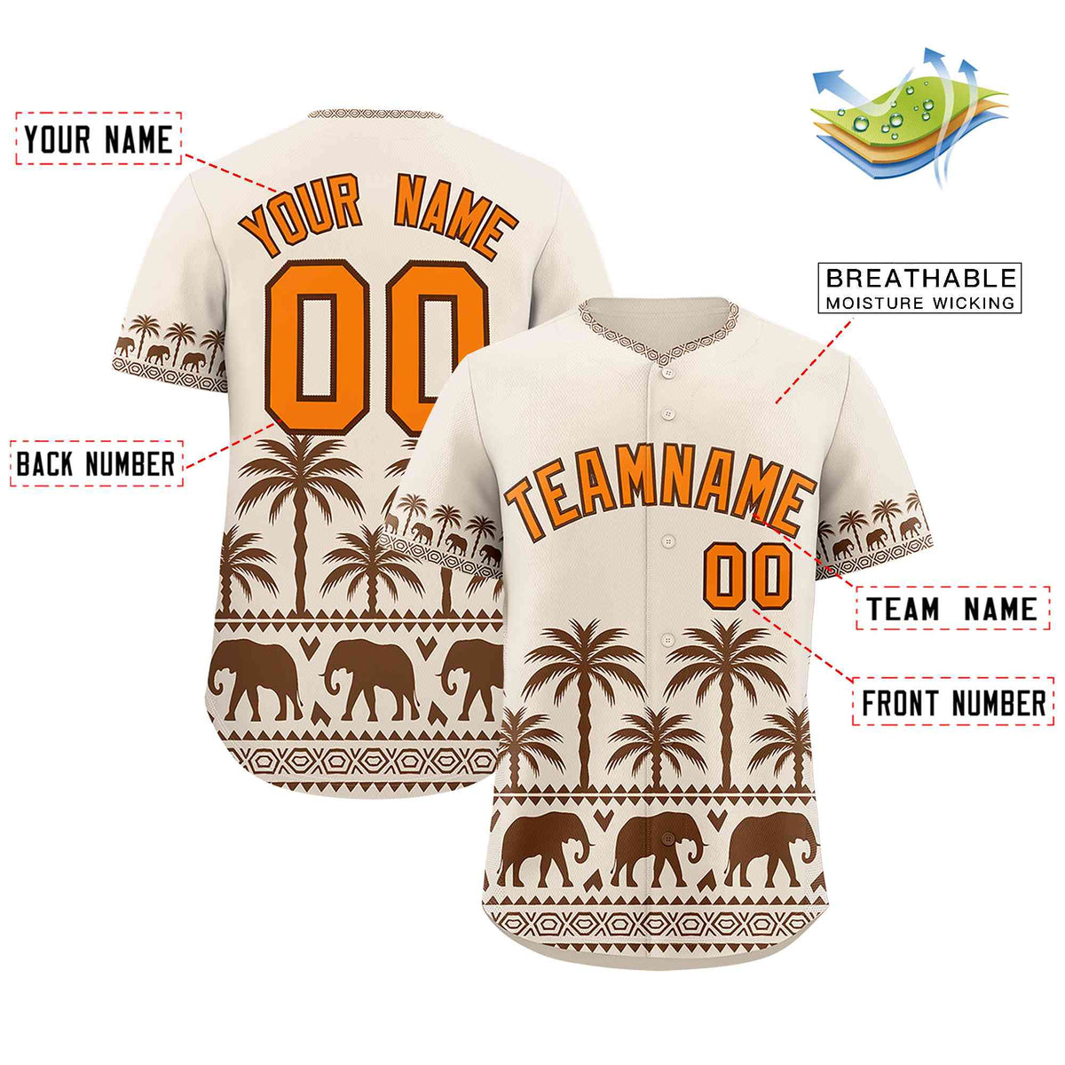 Custom Cream Brown Graffiti Pattern Personalized Bossinia Style Authentic Baseball Jersey