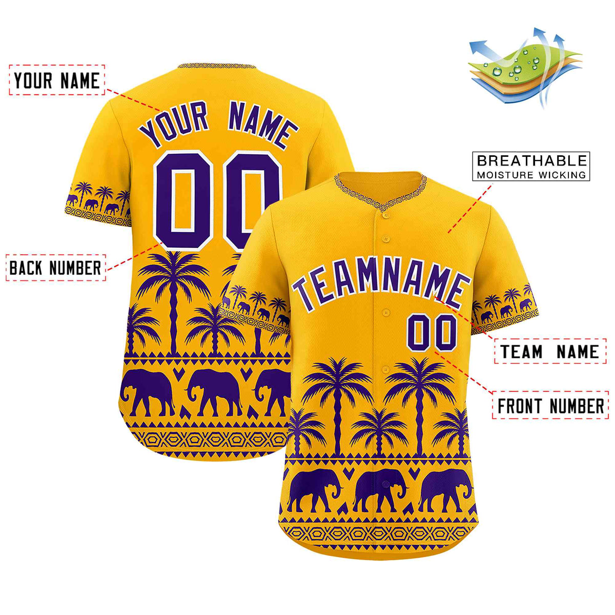Custom Gold Purple Graffiti Pattern Personalized Bossinia Style Authentic Baseball Jersey