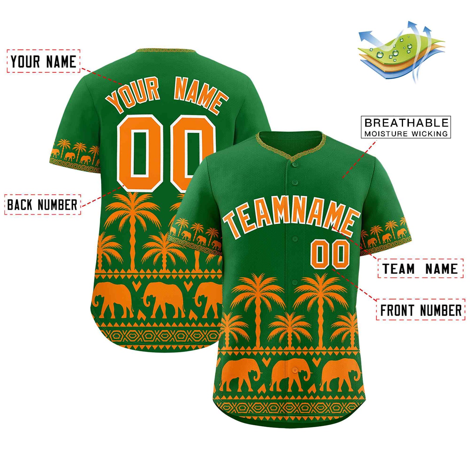 Custom Kelly Green Orange Graffiti Pattern Personalized Bossinia Style Authentic Baseball Jersey