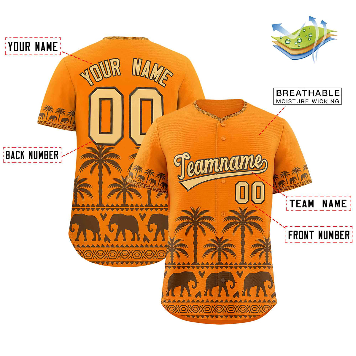 Custom Orange Light Brown Graffiti Pattern Personalized Bossinia Style Authentic Baseball Jersey