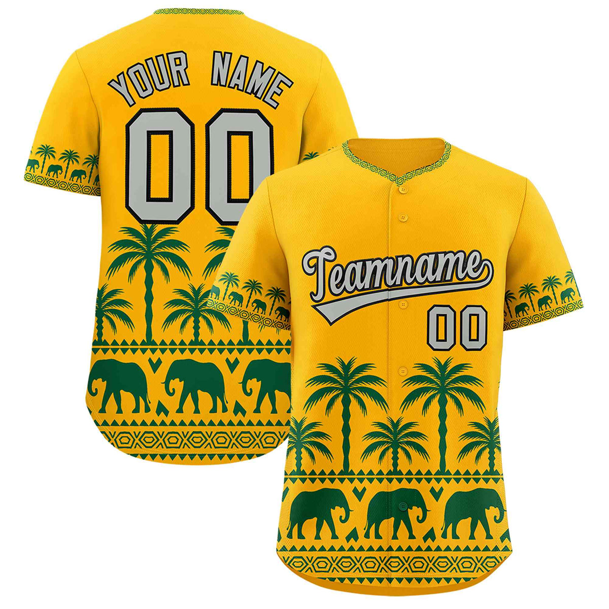 Custom Gold Green Graffiti Pattern Personalized Bossinia Style Authentic Baseball Jersey