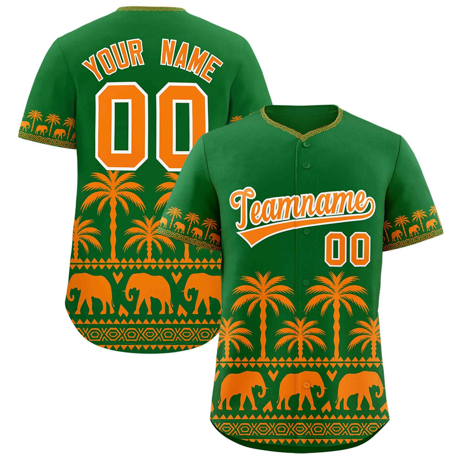 Custom Kelly Green Orange Graffiti Pattern Personalized Bossinia Style Authentic Baseball Jersey