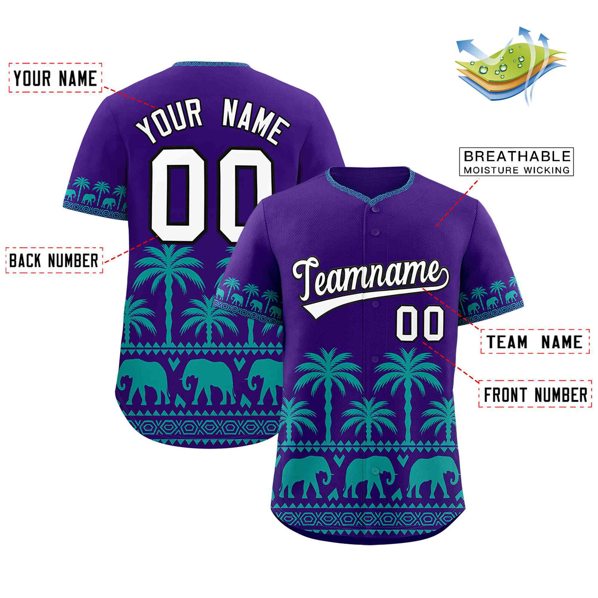 Custom Purple Aqua Graffiti Pattern Personalized Bossinia Style Authentic Baseball Jersey