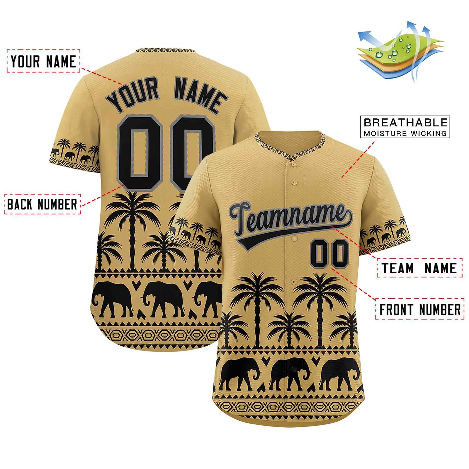 Custom Khaki Black Graffiti Pattern Personalized Bossinia Style Authentic Baseball Jersey