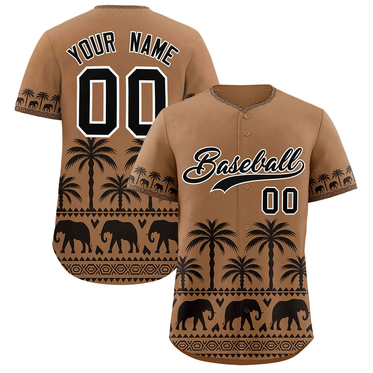 Custom Light Brown Black Graffiti Pattern Personalized Bossinia Style Authentic Baseball Jersey