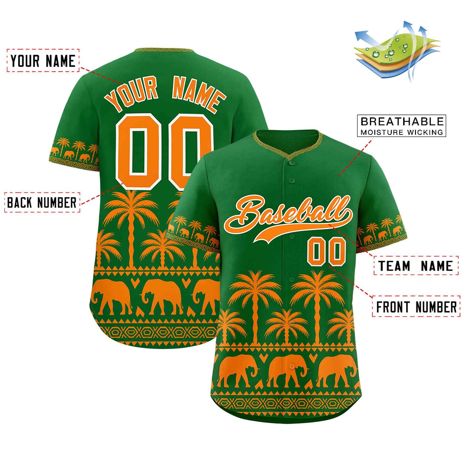 Custom Kelly Green Orange Graffiti Pattern Personalized Bossinia Style Authentic Baseball Jersey