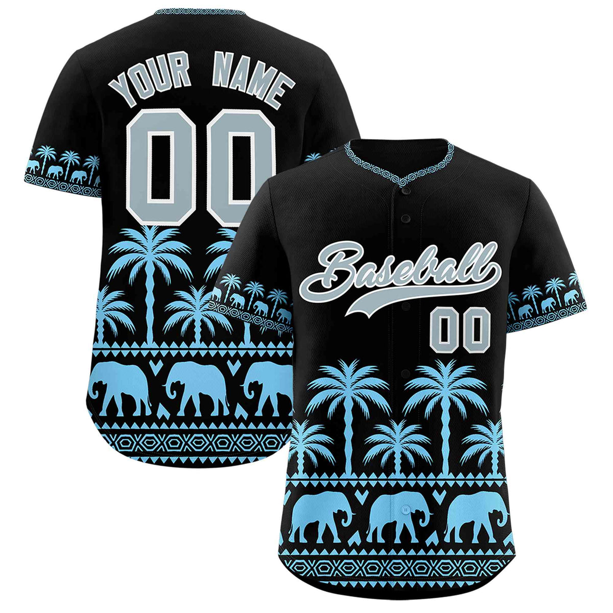 Custom Black Powder Blue Graffiti Pattern Personalized Bossinia Style Authentic Baseball Jersey