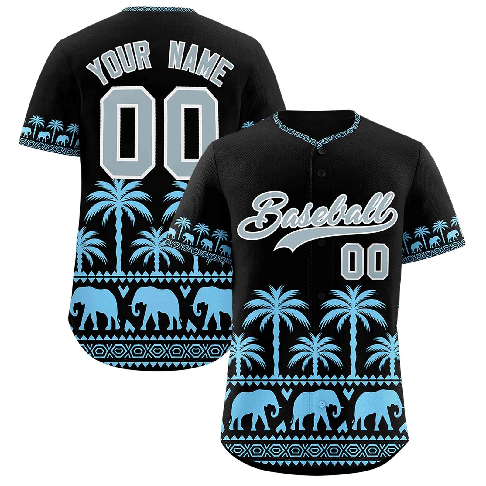 Custom Black Powder Blue Graffiti Pattern Personalized Bossinia Style Authentic Baseball Jersey